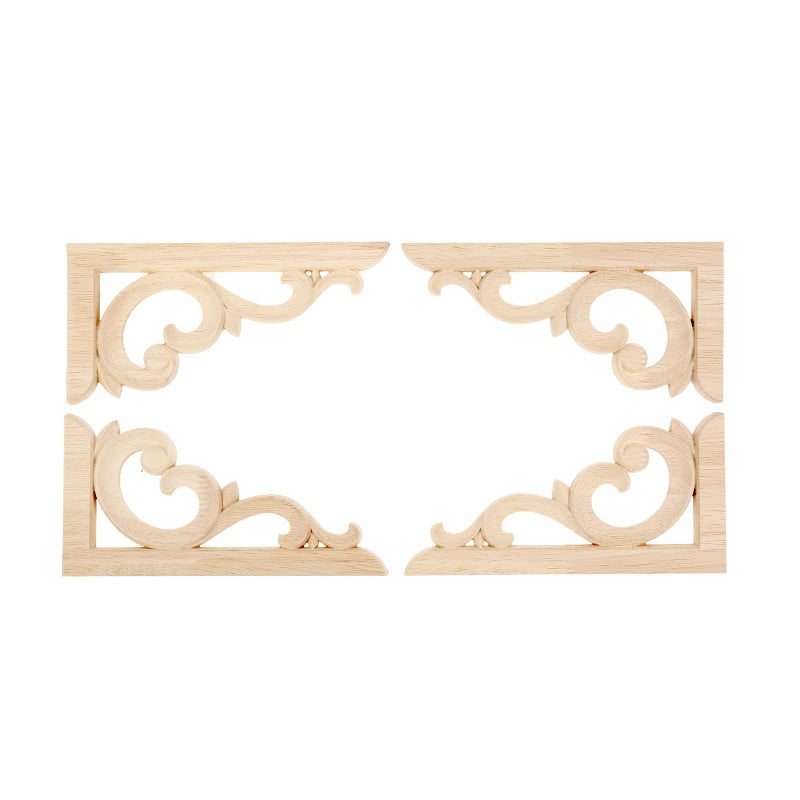 MUXSAM Wood Carved Corners Appliques Onlays, 2-Pair Unpainted Wood Caravings Decals for Cabinet Dresser Cupboard Mirrors Walls Doors Closet Fireplace Bed Frame DIY Craft Project, 21x11cm/8.27"x4.33" - Image 1